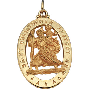 St. Christopher Medal, 29 x 20 mm, 14K Yellow Gold - Click Image to Close