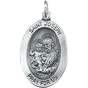 St. Joseph Medal, 18.75 x 13.5 mm, Sterling Silver - Click Image to Close