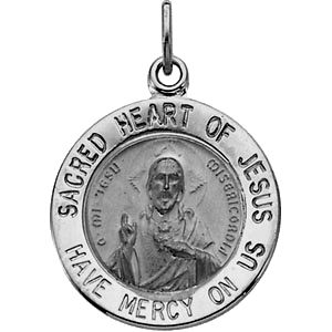 Sacred Heart of Jesus Medal, 22 mm, Sterling Silver - Click Image to Close