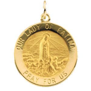 Our Lady of Fatima Medal, 22 mm, 14K Yellow Gold - Click Image to Close