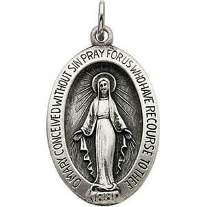 Miraculous Medal, 30 X 20 mm, Sterling Silver - Click Image to Close