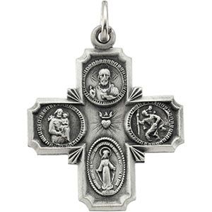 Sterling Silver 25x24 mm Four-Way Cross Medal 24" Necklace - Click Image to Close