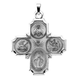 4-Way Cross Medal, 30 X 29 mm, 14K White Gold - Click Image to Close