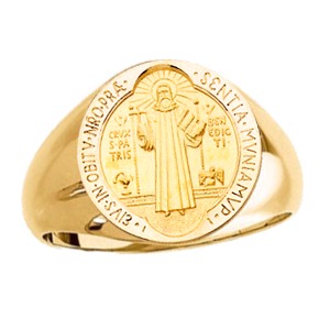 St. Benedict Ring, 14k Gold, 18.5 mm round top - Click Image to Close
