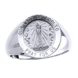 Lady of Loreto Sterling Silver Ring, 18 mm round top - Click Image to Close