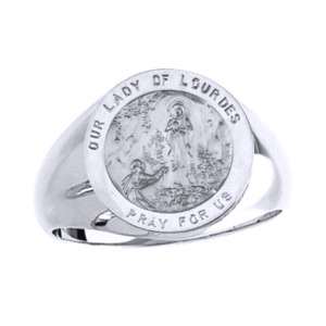Lady of Lourdes Sterling Silver Ring, 18 mm round top - Click Image to Close