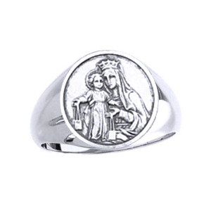 Lady of Mount Carmel Sterling Silver Ring, 15mm top - Click Image to Close