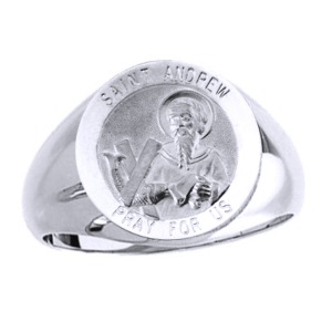 St. Andrew Sterling Silver Ring, 18 mm round top - Click Image to Close