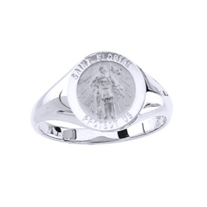 St. Florian Sterling Silver Ring, 12 mm round top - Click Image to Close