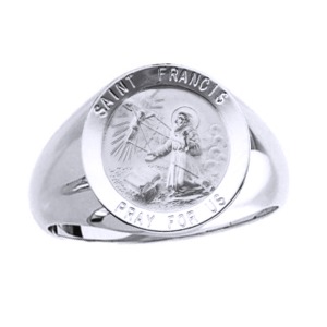 St. Francis Sterling Silver Ring, 15mm top - Click Image to Close