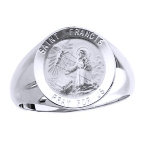 St. Francis Sterling Silver Ring, 18 mm round top - Click Image to Close