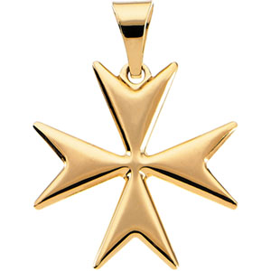 14K Yellow Gold Maltese Cross Pendant - Click Image to Close