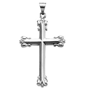 14K White Gold 34.5x23.5 mm Budded Cross Pendant - Click Image to Close