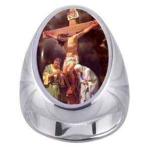 Jesus at 5th Station Charm Gem Sterling Ring - Click Image to Close