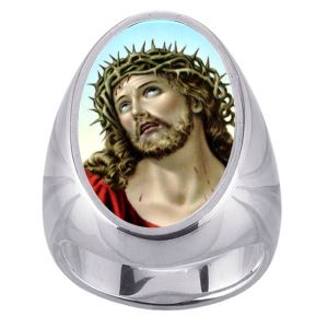Face of Jesus Charm Gem Sterling Ring - Click Image to Close