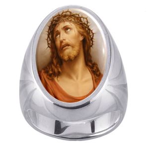 Face of Jesus Charm Gem Sterling Ring - Click Image to Close