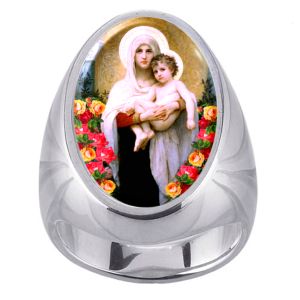 Madonna of the Roses Charm Gem Sterling Ring - Click Image to Close
