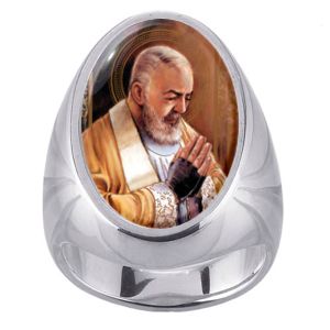 Padre Pio Charm Gem Sterling Ring - Click Image to Close
