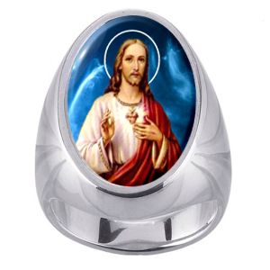 Sacred Heart of Jesus Charm Gem Sterling Ring - Click Image to Close