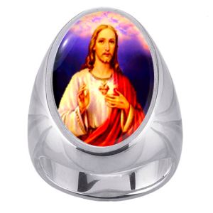 Sacred Heart of Jesus Charm Gem Sterling Ring - Click Image to Close