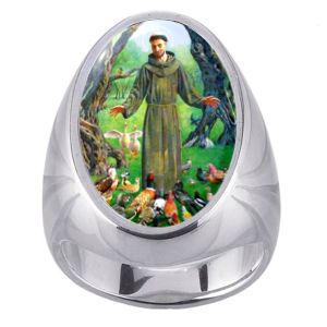 St Francis with Animals Charm Gem Sterling Ring - Click Image to Close