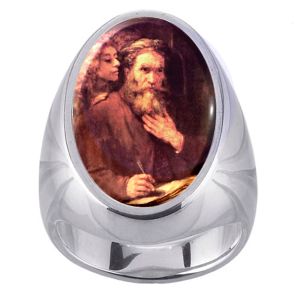 St Matthew, the Apostle, Charm Gem Sterling Ring - Click Image to Close