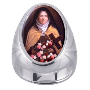 St Theresa of Lisieux Charm Gem Sterling Ring - Click Image to Close
