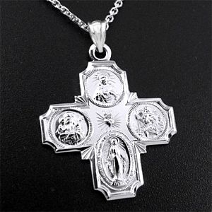 Sterling Silver Four Way Cruciform Pendant & 24" Curb Chain - Click Image to Close