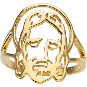 14K Yellow Gold Face of Jesus Ring - Click Image to Close