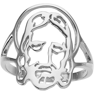14K White Gold Face of Jesus Ring - Click Image to Close