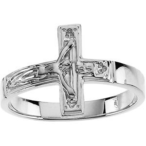 14K White Gold 15 mm Crucifix Chastity Ring - Click Image to Close