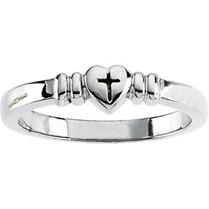 14K White Gold Heart & Cross Chastity Ring - Click Image to Close