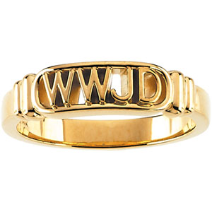 14K Yellow Gold, WWJD, What Would Jesus Do Ring - Click Image to Close