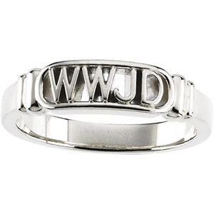 14K White Gold, WWJD, What Would Jesus Do Ring - Click Image to Close