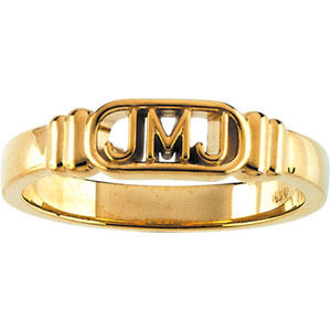 14K Yellow Gold Jesus, Mary and Joseph Ring - Click Image to Close