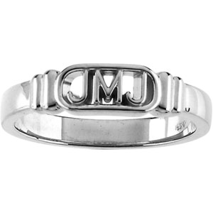 14K White Gold Jesus, Mary and Joseph Ring - Click Image to Close