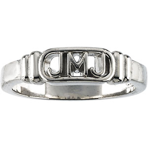 14K White Gold Jesus, Mary and Joseph Ring - Click Image to Close