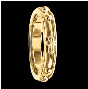 14K Yellow Gold Rosary Ring, 3.2mm wide - Click Image to Close