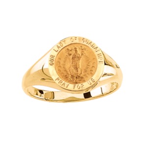 Our Lady of Guadalupe Ring. 14k gold, 12 mm round top - Click Image to Close