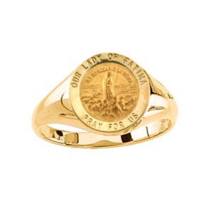 Our Lady of Fatima Ring. 14k gold, 12 mm round top - Click Image to Close