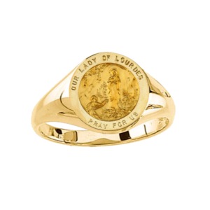 Our Lady of Lourdes Ring. 14k gold, 12 mm round top - Click Image to Close