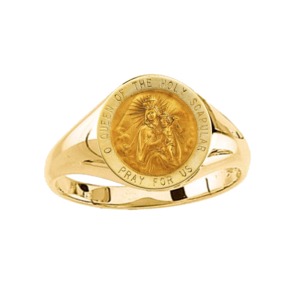 Holy Scapular Ring. 14k gold, 12 mm round top - Click Image to Close