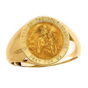 Holy Scapular Ring. 14k gold, 18 mm round top - Click Image to Close