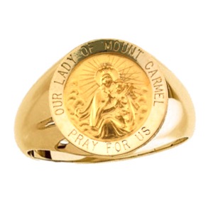 Lady of Mount Carmel Ring. 14k gold, 18 mm round top - Click Image to Close