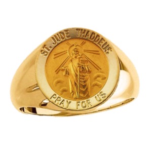 St. Jude Ring. 14k gold, 18 mm round top - Click Image to Close