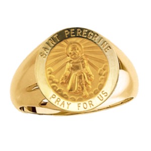 St. Peregrine Ring. 14k gold, 18 mm round top - Click Image to Close