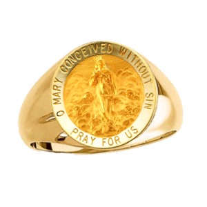 Immaculate Conception Ring. 14k gold, 15 mm round top - Click Image to Close