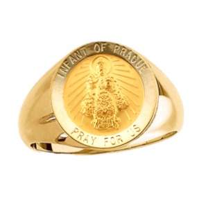 Infant of Prague Ring. 14k gold, 15 mm round top - Click Image to Close