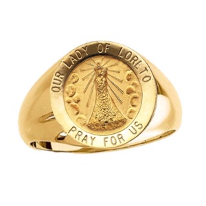 Lady of Loreto Ring. 14k gold, 15 mm round top - Click Image to Close