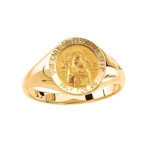 Lady of Perpetual Help Ring. 14k gold, 12 mm round top - Click Image to Close